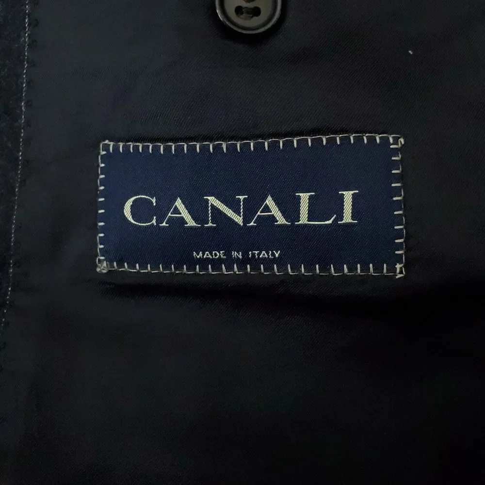 CANALI Jacket Men's 52 Navy Blue Pinstripe Classic Suit Blazer Double Vent Italy
